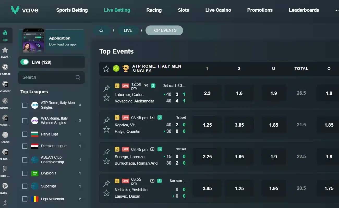Vave Live Betting