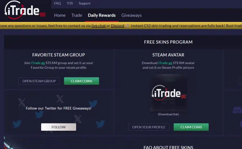 iTrade.gg Free Skins
